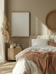 Serene Sanctuary Embrace the Warmth of Natural Light in a Cozy, Minimalist Bedroom Retreat