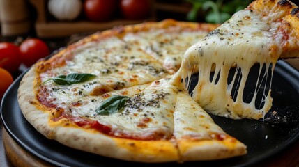 Melted mozzarella cheese pull kitchen gigapixel close-up culinary environment top-down view cheese stretching delight