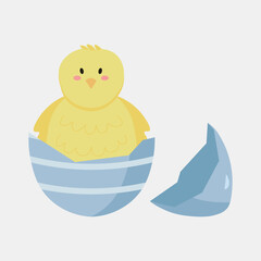 cute chick inside the egg. Happy easter, Flat design vector
