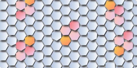 Abstract technological hexagonal background abstract blue, pink glow of futuristic texture hexagon pattern.Abstract white vector wallpaper with hexagon grid