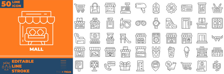 Mall Line Editable Icons set. Vector illustration in modern thin line style of mall icons: Shop, Retail, Online, Supermarket, etc