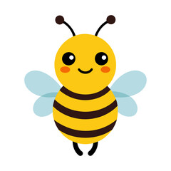 Obraz premium Cartoon bee flying with a smile, surrounded by honey and flowers, showing a cute and happy character in a colorful nature setting