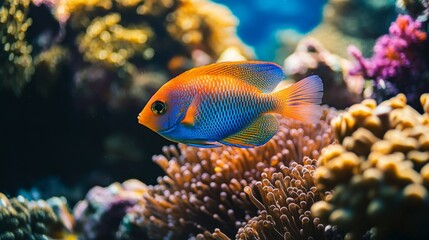 Darting reef fish coral garden gigapixel image underwater environment close-up view vibrant marine life