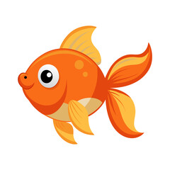 Golden goldfish swimming alone on a white background