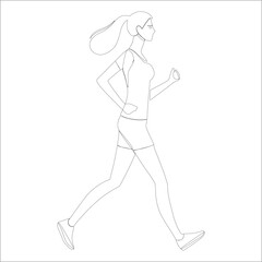 Minimal line art of a woman jogging in athletic attire, perfect for fitness, health, and sports designs.