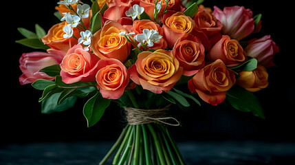 Fototapeta premium Vibrant bouquet of roses and tulips (90)