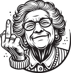 Sassy Grandma Vector Outline Middle Finger Graphic