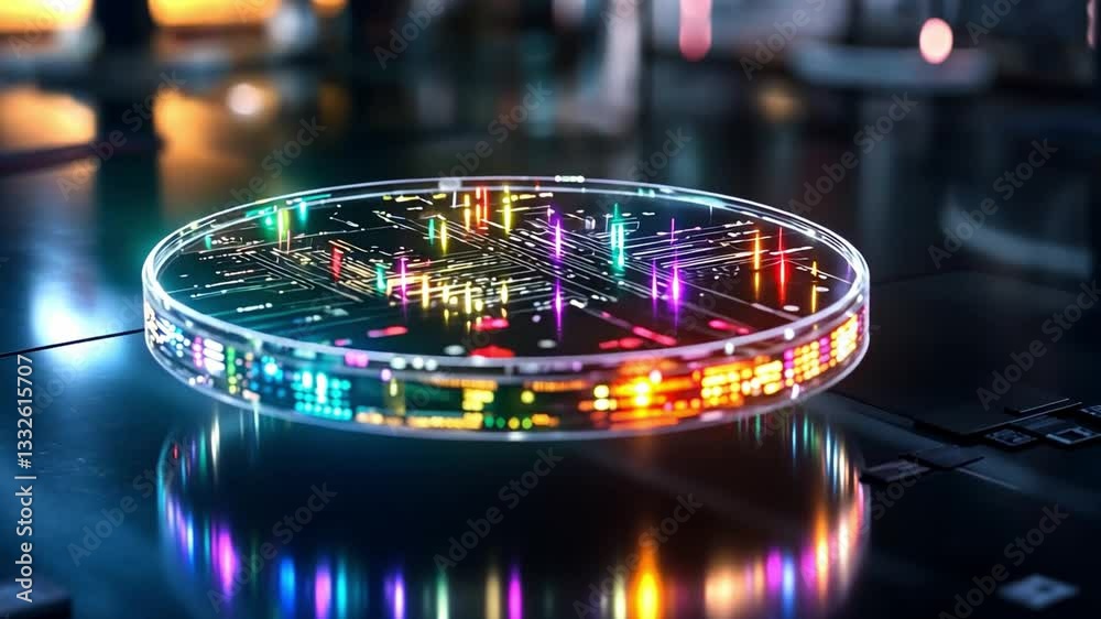 Poster visual representation of advanced technology in ai and data processing with vibrant glow