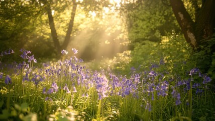 Obraz premium Sunlit Bluebells in a Lush Forest