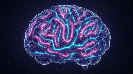 Obraz premium A vibrant and intricate representation of a human brain with glowing neural pathways.
