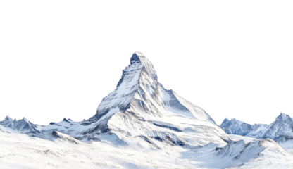 Majestic snowy mountain peak in winter landscape, cut out transparent