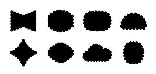 Frames Scalloped Vector Corrugated Shapes Set. Scallop Color Frame Wavy Retro Stickers Collection. Zig Zag Edge Geometric Borders Tag Boxes. Wiggle Line Design Sign Backgrounds. Isolated