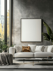 Serene Minimalism A Bright Living Room Oasis with Cozy Textures and Natural Elements