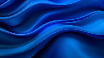 Obraz premium Elegant blue fabric waves, rich deep color with smooth texture, perfect for fashion or interior design themes, ample copy-space.
