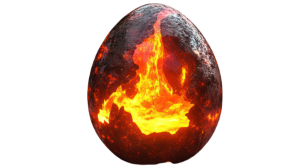 Lava dragon egg radiating molten fire energy, isolated on transparent background