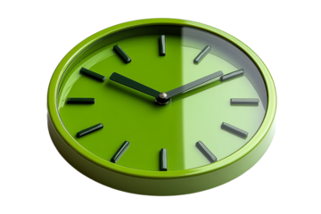 Green clock showing about 10 past 10, cut out transparent