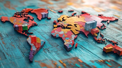 Exploring global trade dynamics world map conceptual image digital art aerial view trade barriers