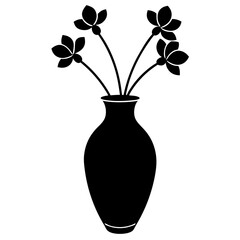 flower vase black silhouette vector, Simple silhouette Design vector icon with white background.