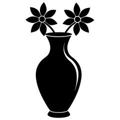 flower vase black silhouette vector, Simple silhouette Design vector icon with white background.