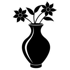 flower vase black silhouette vector, Simple silhouette Design vector icon with white background.