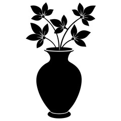 flower vase black silhouette vector, Simple silhouette Design vector icon with white background.
