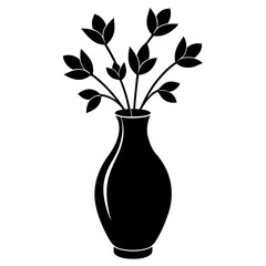 flower vase black silhouette vector, Simple silhouette Design vector icon with white background.