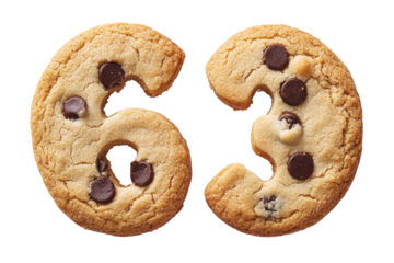 Sweet Number Sixty-Three Shaped Chocolate Chip Cookies, cut out transparent