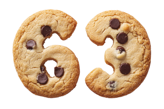 Sweet Number Sixty-Three Shaped Chocolate Chip Cookies, cut out transparent