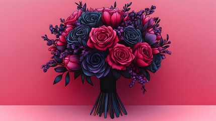 Vibrant floral bouquet, dark and rosy hues