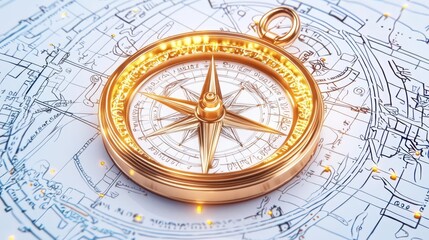 Fototapeta premium A detailed compass on a vintage map, symbolizing exploration and adventure.