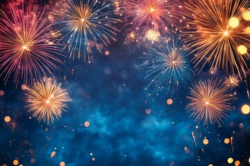 Fototapeta premium Golden Fireworks Burst Night Sky Celebration