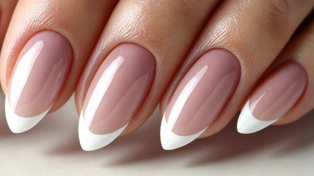 Elegant nail design with nude base and white tips showcasing craftsmanship and style