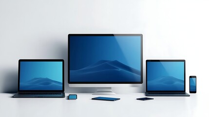 Fototapeta premium Set realistic Monitors laptop tablet and phone