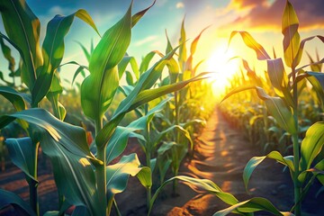 Fototapeta premium Central Minnesota Spring Cornfield Photography: Candid Shots of Young Corn Plants