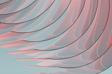 Abstract background, pattern - soft light thin curved glass stripes, layered, reflection on pastel...