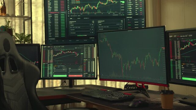 Broker's workplace. Computers with charts