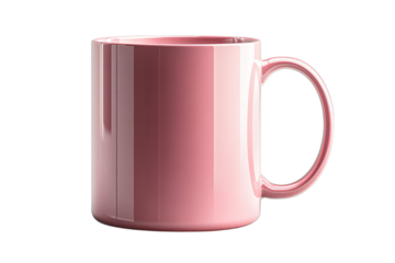Pink glossy ceramic coffee mug, kitchenware object, cut out transparent