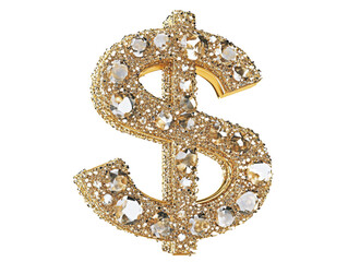 Isolated Golden Dollar Sign with Diamond Gems