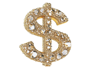 Isolated Golden Dollar Sign with Diamond Gems