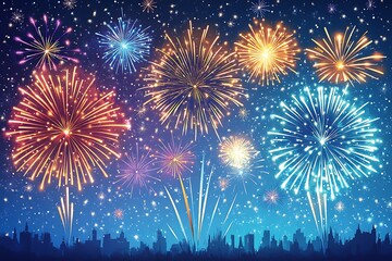 Majestic Fireworks Display Over City at Night