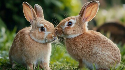 Fototapeta premium Rabbits playing together open field gigapixel image vibrant nature close-up view joyful companionship