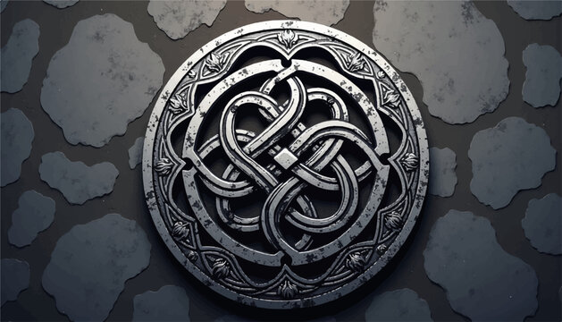 Celtic knot brooch illustration on stone background, artistic elegance