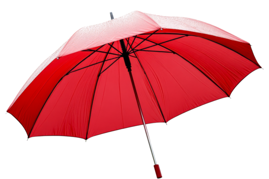 Red umbrella with raindrops on a black background, cut out transparent - Powered by Adobe