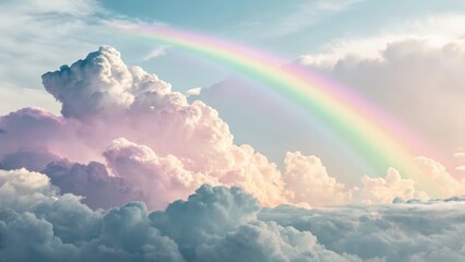 Soothing clouds and a rainbow nature landscape digital art serene environment aerial view embracing calm and minimalism