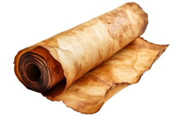 Old Rolled Parchment Scroll, antique manuscript, paper, cut out transparent