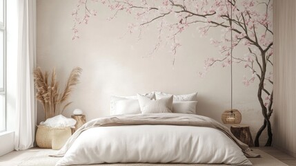 Create a serene chinese cherry blossom bedroom tranquil home environment photography art inspiring nature view