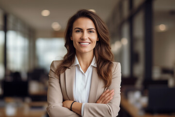 beautiful businesswoman in beige jacket