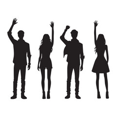 vector silhouette of casual young man standing and jumping