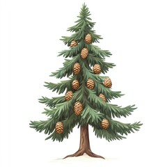 Fototapeta premium Decorated Christmas Tree with Snow and Ornaments on White Background