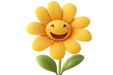 Smiling daisy flower with pink cheeks, cut out transparent